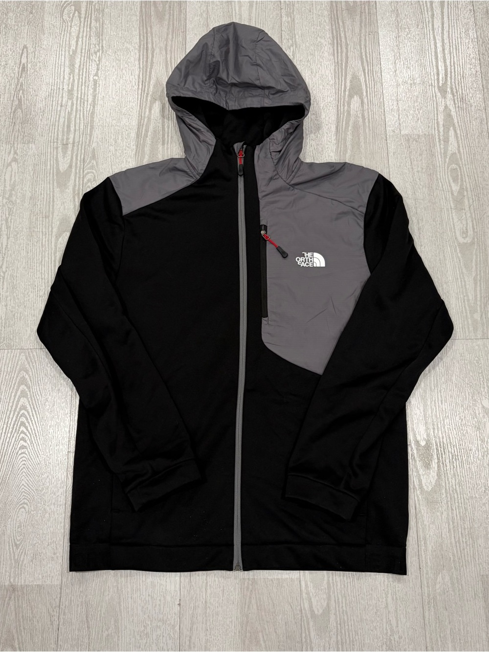 The North Face Hybrid Full-Zip Hooded Jacket (Black / Gray) Size M